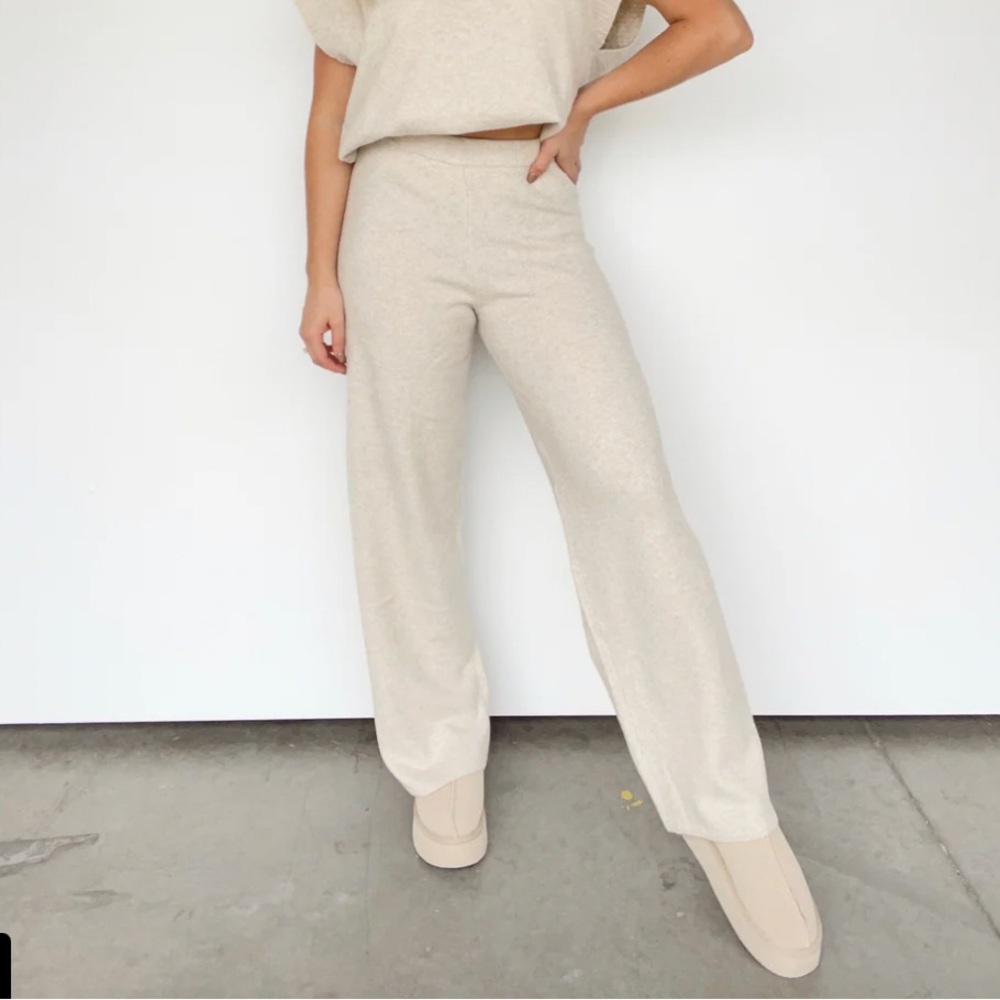 Wide leg knit soft sweater pants in cream oatmeal color